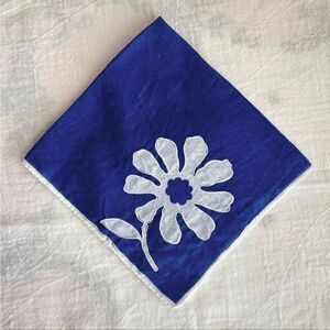 Vintage Sheer Blue and White Flower Handkerchief Ladies Hankie